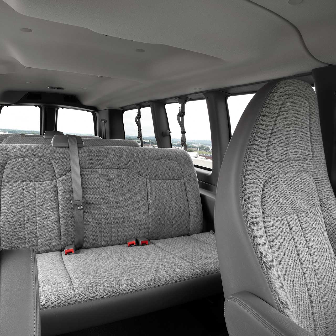 Interior View of the Second Row Seating in the GMC Commercial Savana Passenger Van