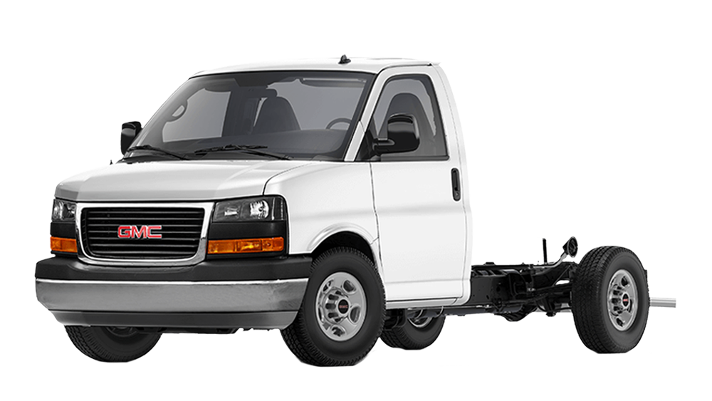 Front Three-Quarters View of the GMC Commercial Savana Cutaway Vans