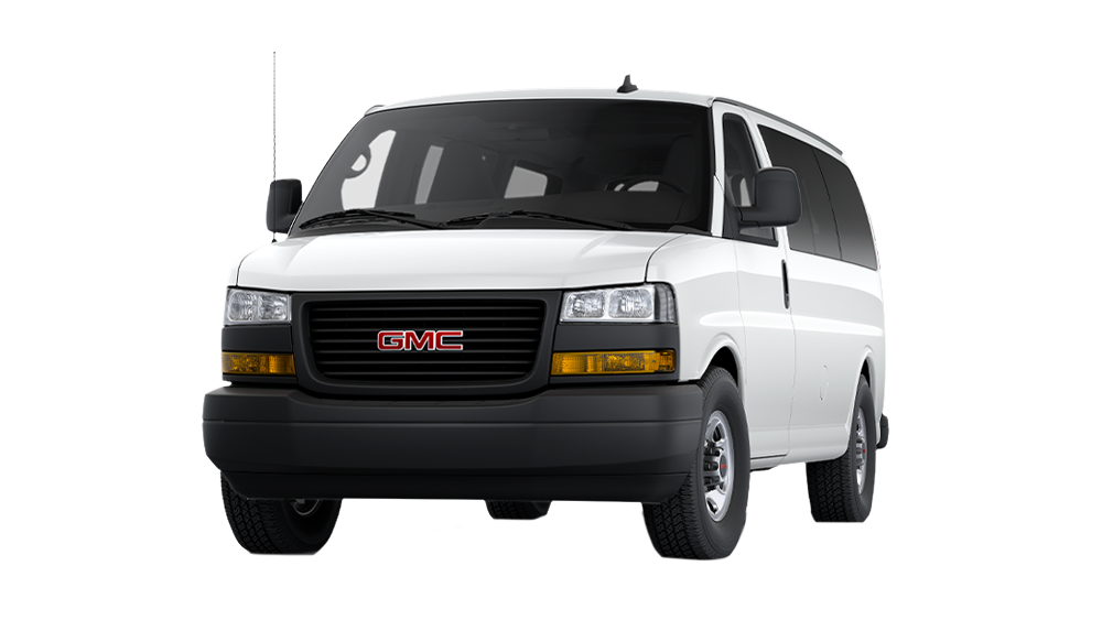 Front Three-Quarters View of the GMC Commercial Savana Passenger Van