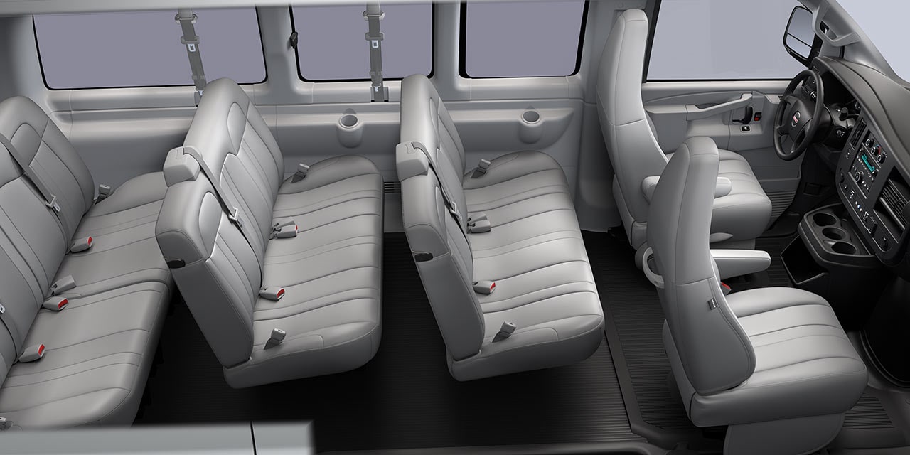 Interior View of the Multiple Rows of Seating in the GMC Savana Passenger Van