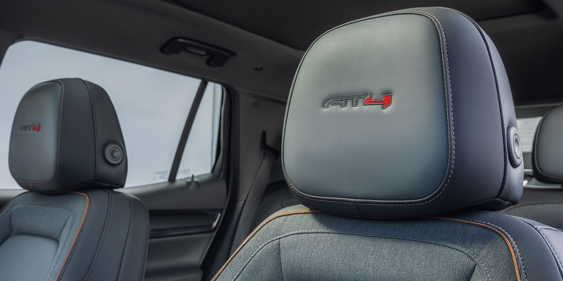 Close-up of the AT4 Badging on the 2026 GMC Terrain Headrest