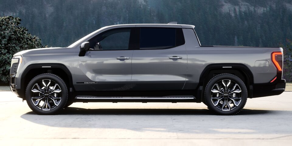 Outdoor shot of the grey Sierra EV vehicle