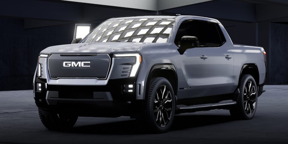 Indoor shot of the grey Sierra EV vehicle