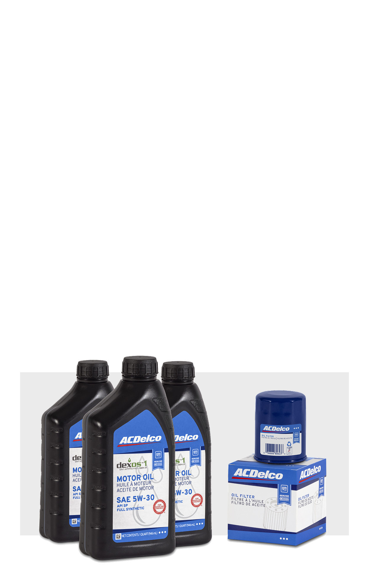 Multiple ACDelco Oil Containers and an Oil Filter Next to Each Other.