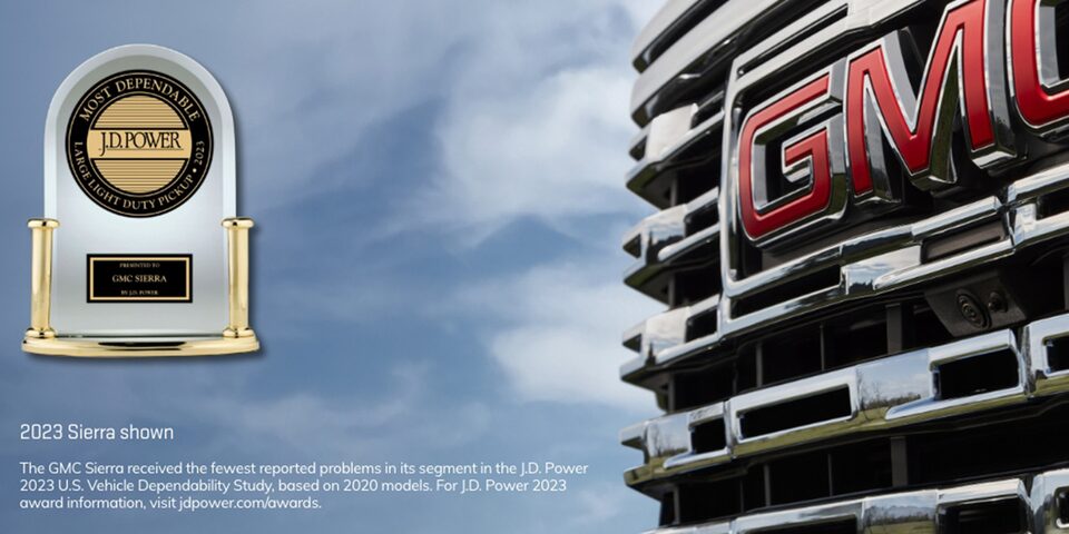 The JD Power Award Next to the Grille and Nameplate of a GMC Vehicle
