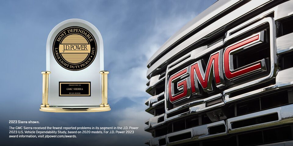 The JD Power Award next to the Grille of the GMC Sierra LD