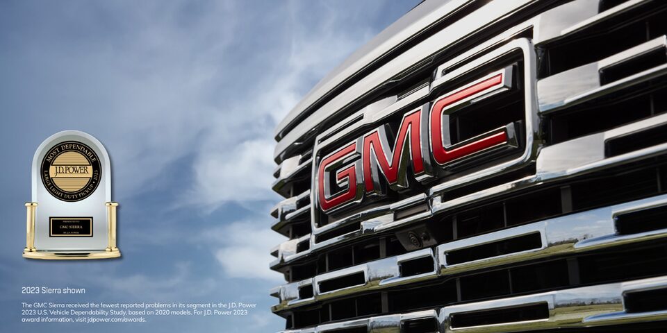 The GMC Sierra's Grill Displayed with the JD Power Award 