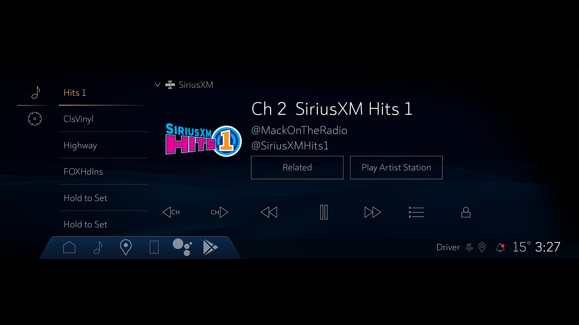 Screenshot of SiriusXM with 360L display