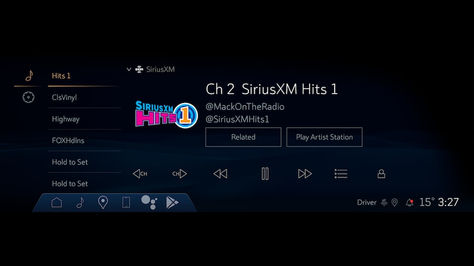 Screenshot of SiriusXM with 360L display