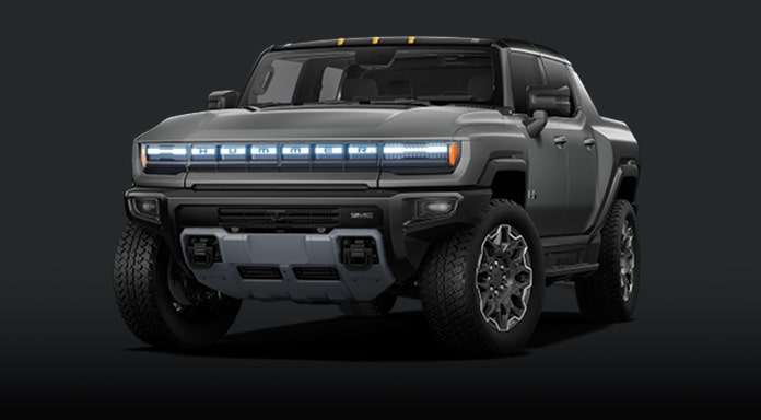 Front Three Quarter View of a Dark Gray GMC Hummer EV Pickup Truck