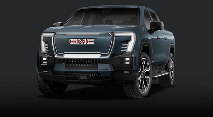 Front Three Quarter View of an Electric GMC Sierra EV Pickup Truck