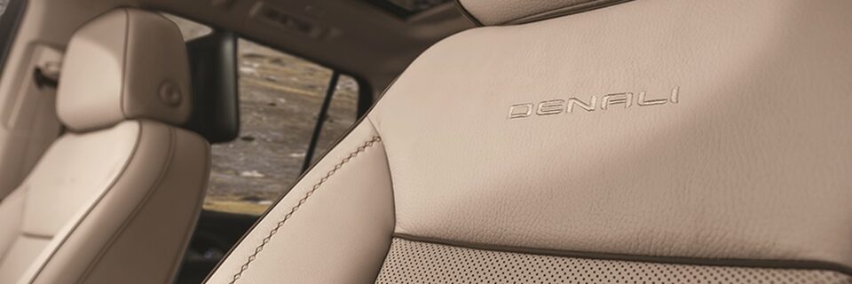 2021 GMC Yukon Denali Luxury Full-Size SUV seating badge close up