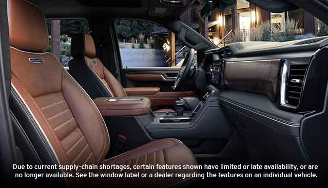 Inmerse yourself in the deluxe alpine umber interior, featured in the 2024 GMC Sierra 1500 Denali Ultimate