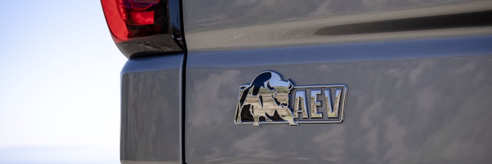 Close-up of the Exterior AEV Badging on the GMC Sierra Off-Road Truck