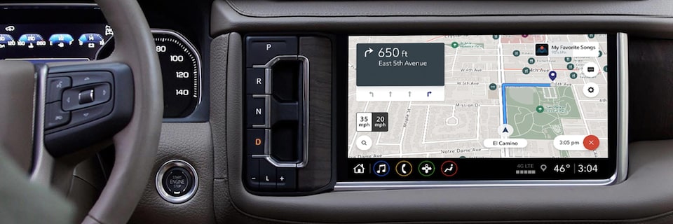 Close-up view of GMC Maps+ in a GMC vehicle's display screen
