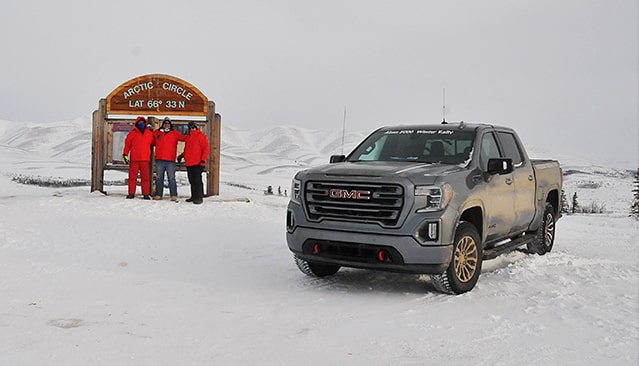 GMC Sierra AT4 off-road truck and GMC Professional Grade Rally Team at the Arctic Circle for the Alcan 5000