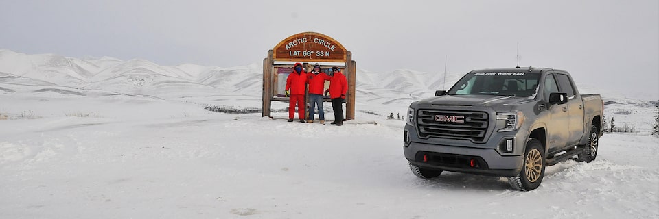 GMC Sierra AT4 off-road truck and GMC Professional Grade Rally Team at the Arctic Circle for the Alcan 5000