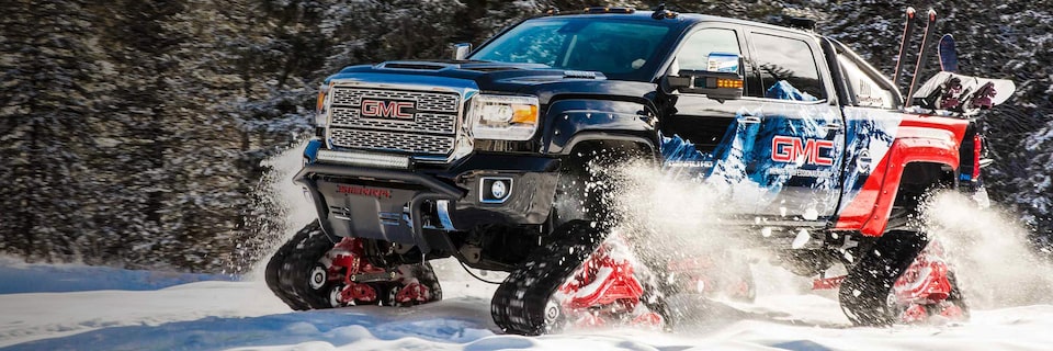 Image of the concept truck in the Vail mountains featured for the GMC Life article.