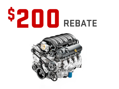 GM Genuine Parts Offer Tile: $200 rebate on purchase and installation of vehicle engine, transmission or transfer case