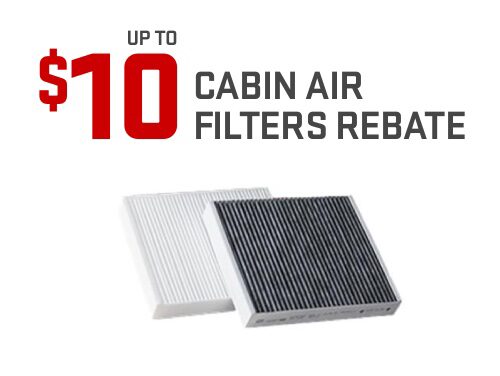 Cabin Air Filters with Text "Up To $10 Cabin Air Filters Rebate"