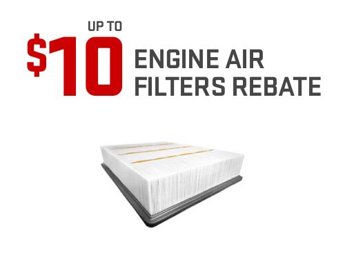 Engine Air Filters with Text "Up To $10 Engine Air Filters Rebate"