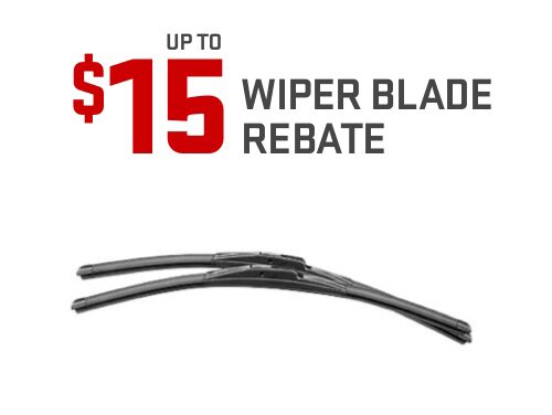 Wiper Blades with Text "Up To $15 Wiper Blade Rebate"