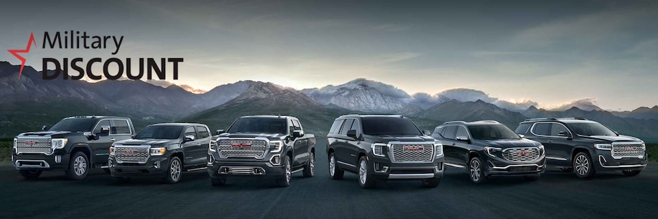 Masthead image showing the lineup of GMC vehicles. 