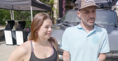 Madeline and Gregory talking about My GMC Rewards at the GoPro Mountain games.
