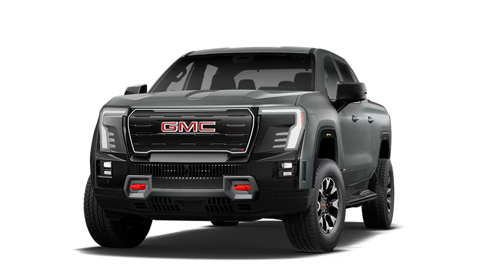 Front Three-Quarter View of the 2026 GMC Sierra EV in Thunderstorm Gray