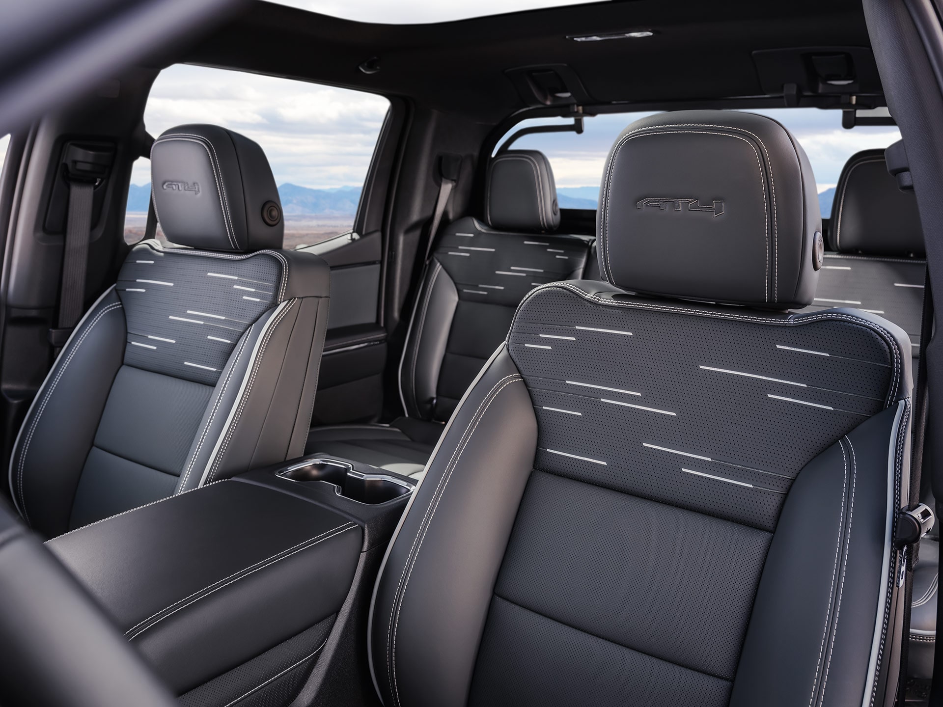 Interior View of the Front Row Seats in the GMC Sierra AT4 EV