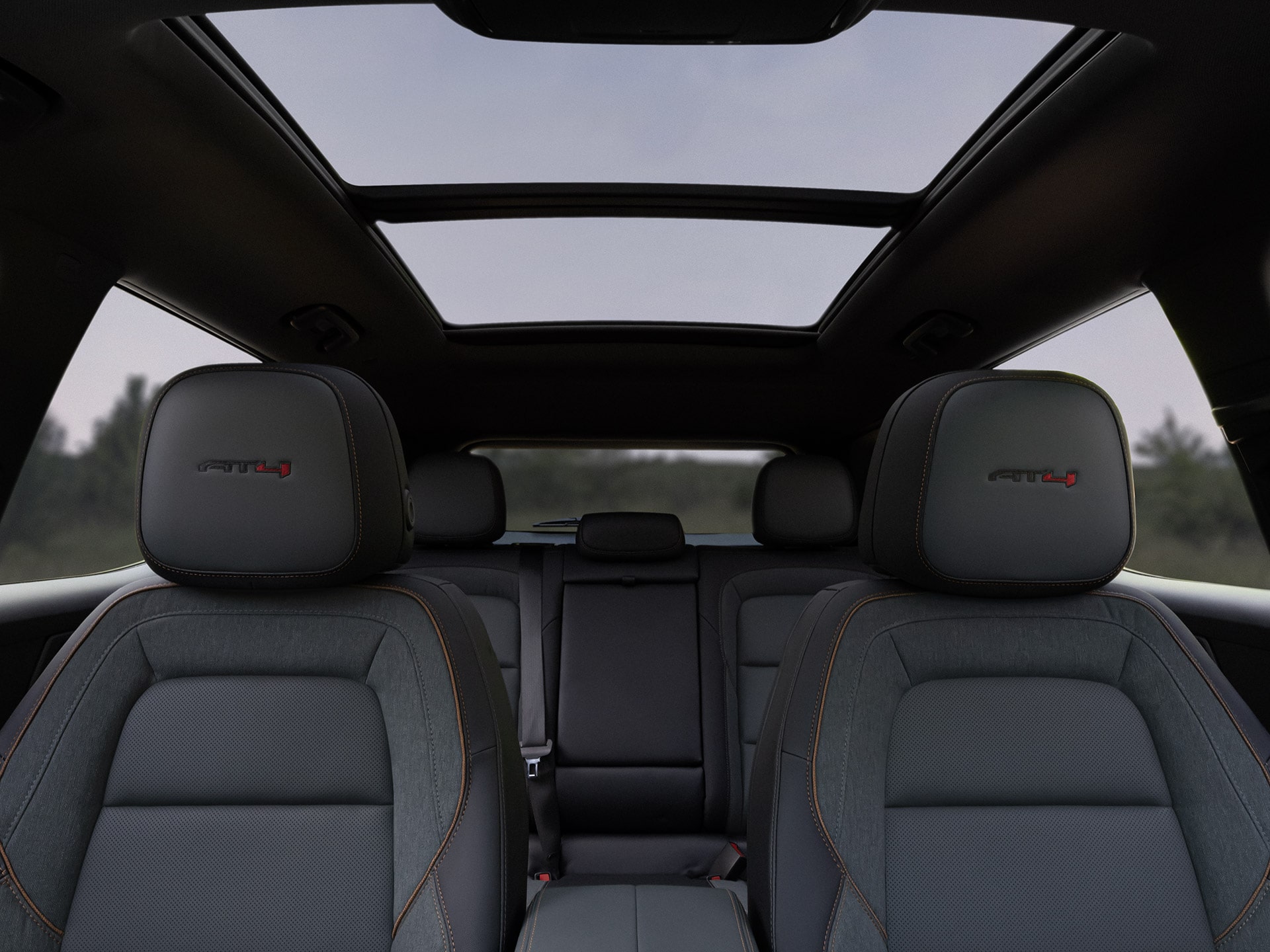 Interior View of the Front and Rear Seats in the GMC Terrain AT4 Small Off-Road SUV