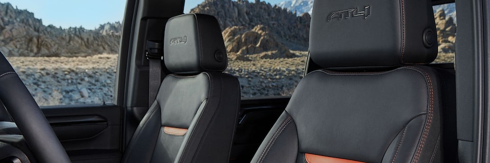 Close-up of the AT4 Stitching Details on Seating in a GMC Vehicle