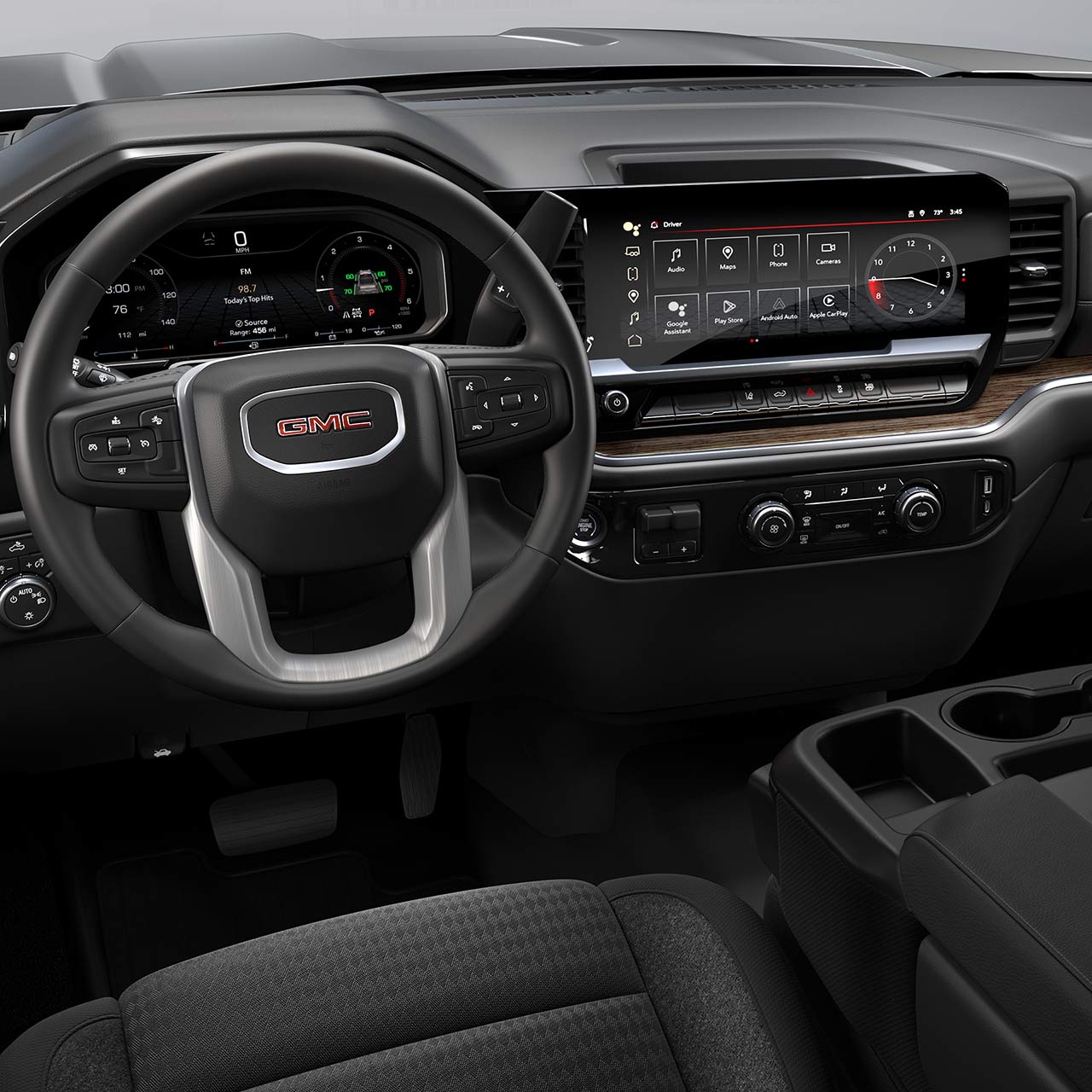 Interior View of the Front Row Seats in the GMC Commercial Sierra Chassis Cab