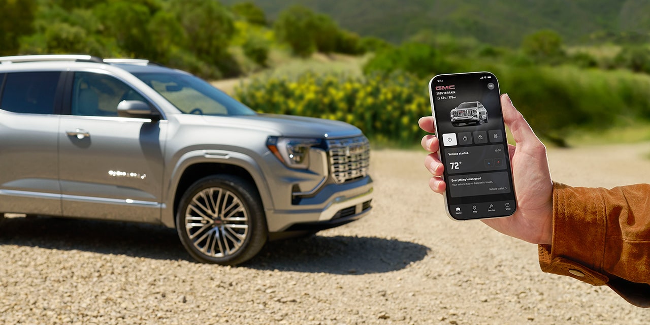 Close-up of a Smartphone Displaying the myGMC Mobile App