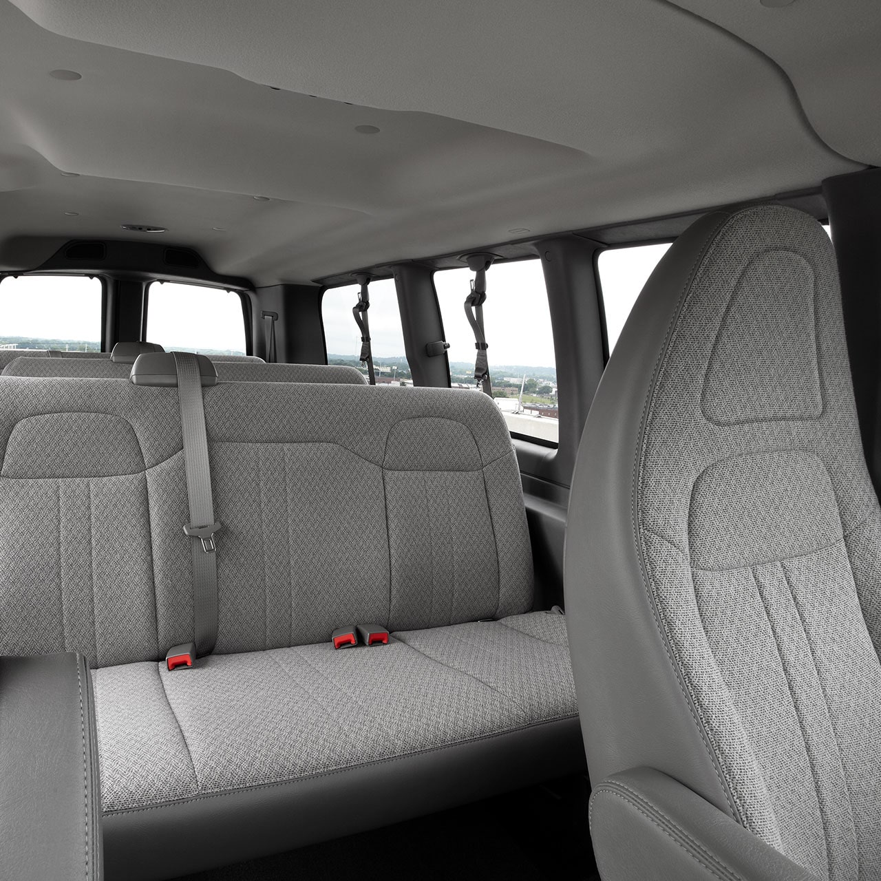 Interior View of the Second Row Seating in the GMC Commercial Savana Passenger Van
