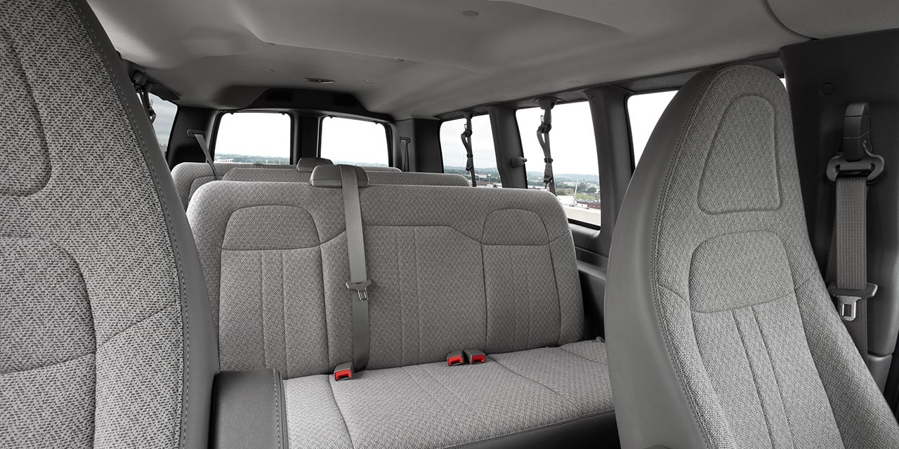 Interior View of the Multiple Rows of Seating in the GMC Savana Passenger Van