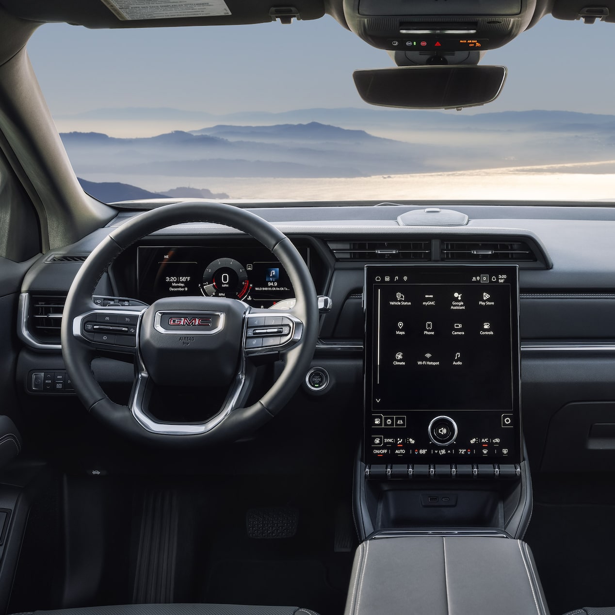 Interior View of the Steering Wheel and Infotainment Screen in the GMC Terrain