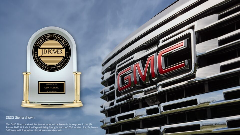 The GMC Sierra's Grill Displayed with the JD Power Award 