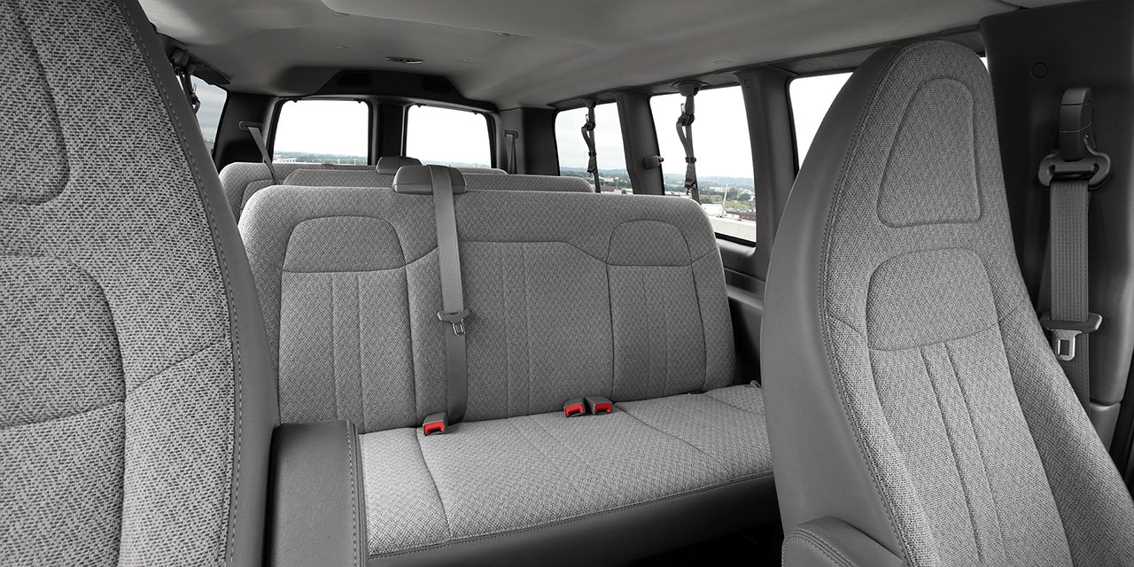 Interior View of the Multiple Rows of Seating in the GMC Savana Passenger Van