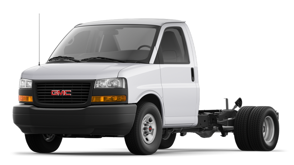 Front Three-Quarters View of the GMC Savana Cut-away Van