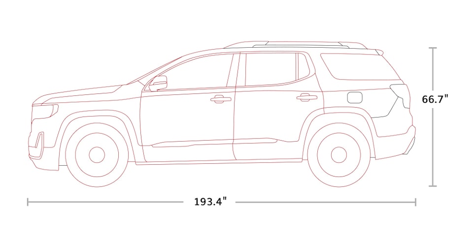 2021 GMC Acadia Mid-Size SUV Side Specs and Dimensions