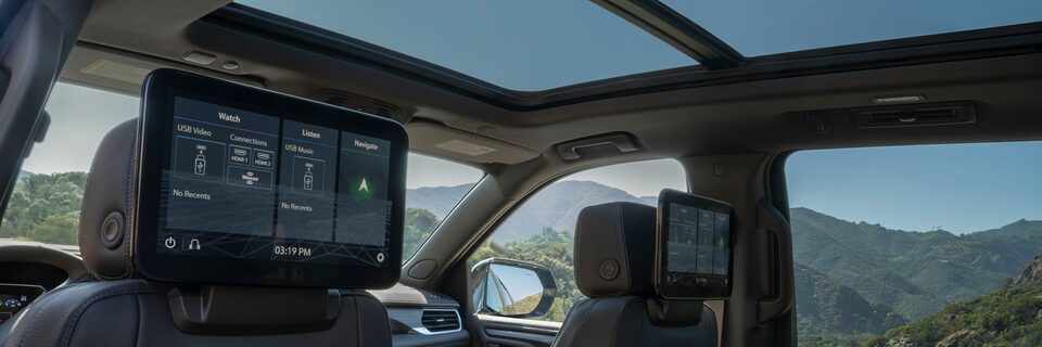 2021 GMC Yukon Full size SUV Interior Rear Seat Media Player View