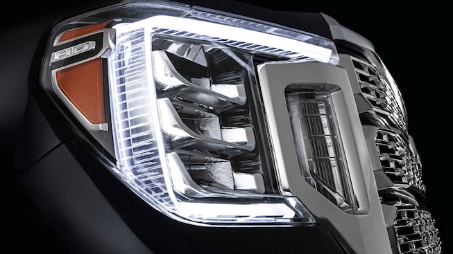2021 GMC Sierra HD Denali Luxury Heavy Duty Truck headlight close up