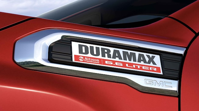 2021 GMC Sierra HD Heavy Duty Truck with available 6.6L Duramax Turbo-Diesel V8 Engine Badge