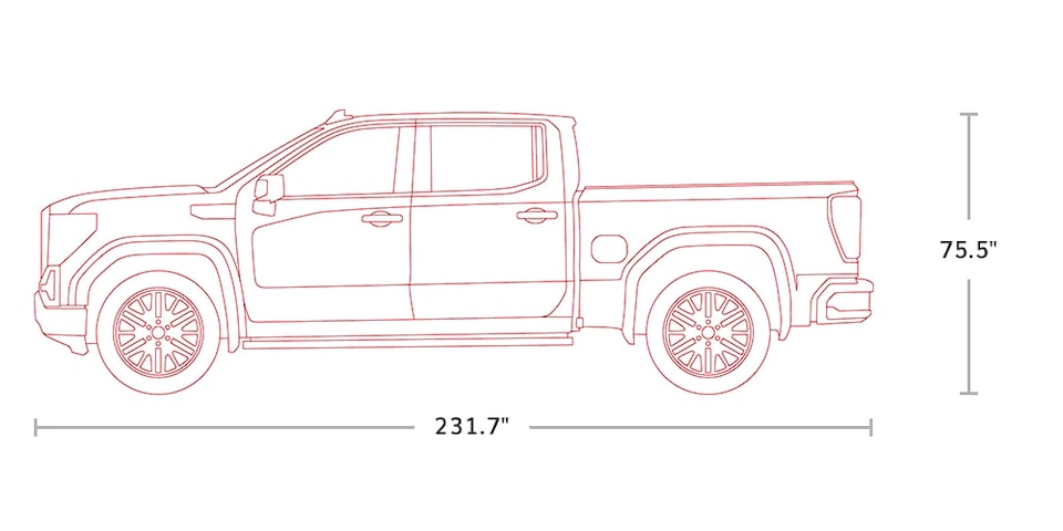 Diagram of 2021 GMC Sierra 1500 Denali Luxury Truck Crew Cab Specs