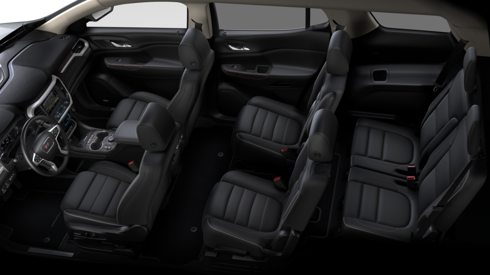 Closeup on the Steering Wheel, Heads-Up Display, and Jet Black Interior of the new GMC Acadia 