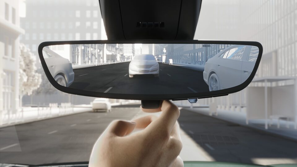 Closeup on the Rear Camera Mirror on the GMC Acadia 