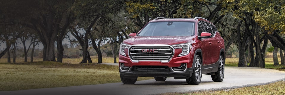2022 GMC Terrain SLE/SLT Small SUV Driving on Road - Front Side View