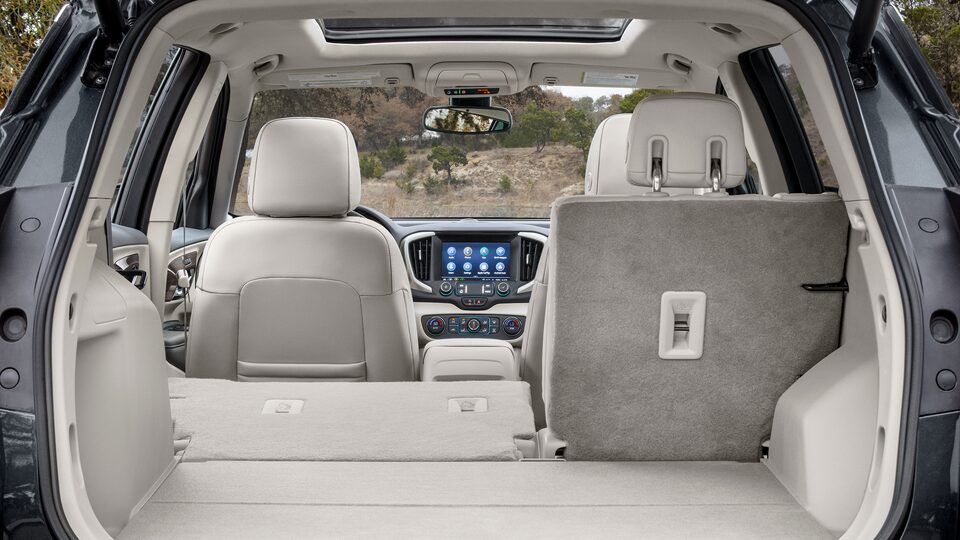 Closeup on the Back Left Seats Folded Down on the GMC Terrain Denali