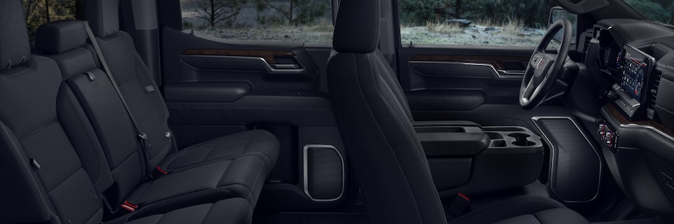 Front Driver and Passenger Seats on the GMC Sierra Pickup Tracked Parked Off-Road